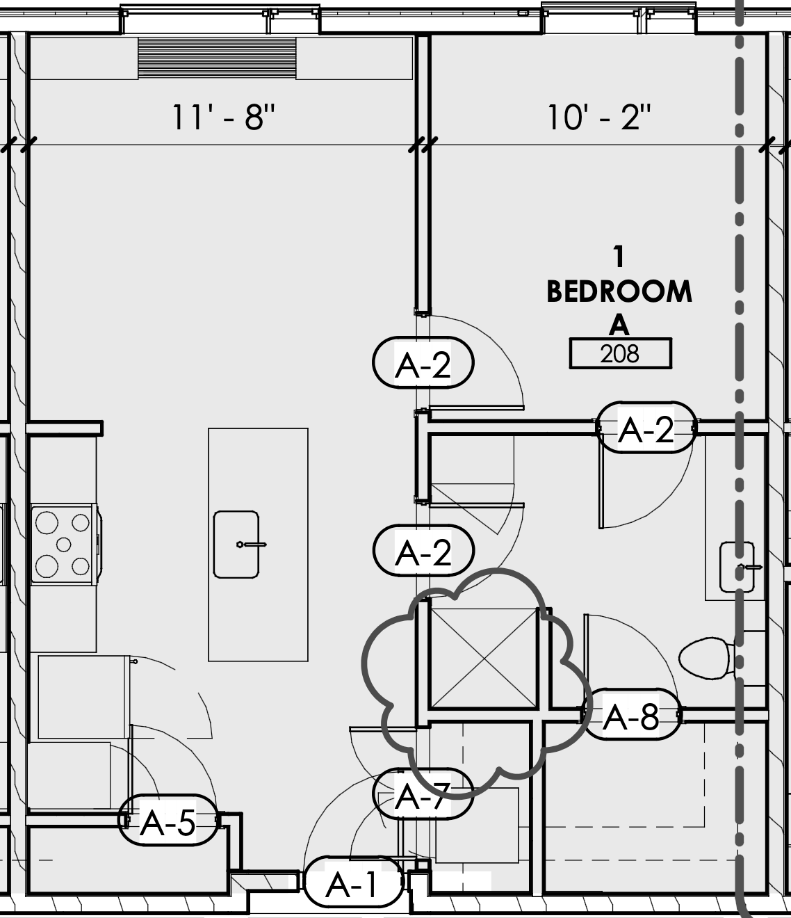 1 bedroom A 208