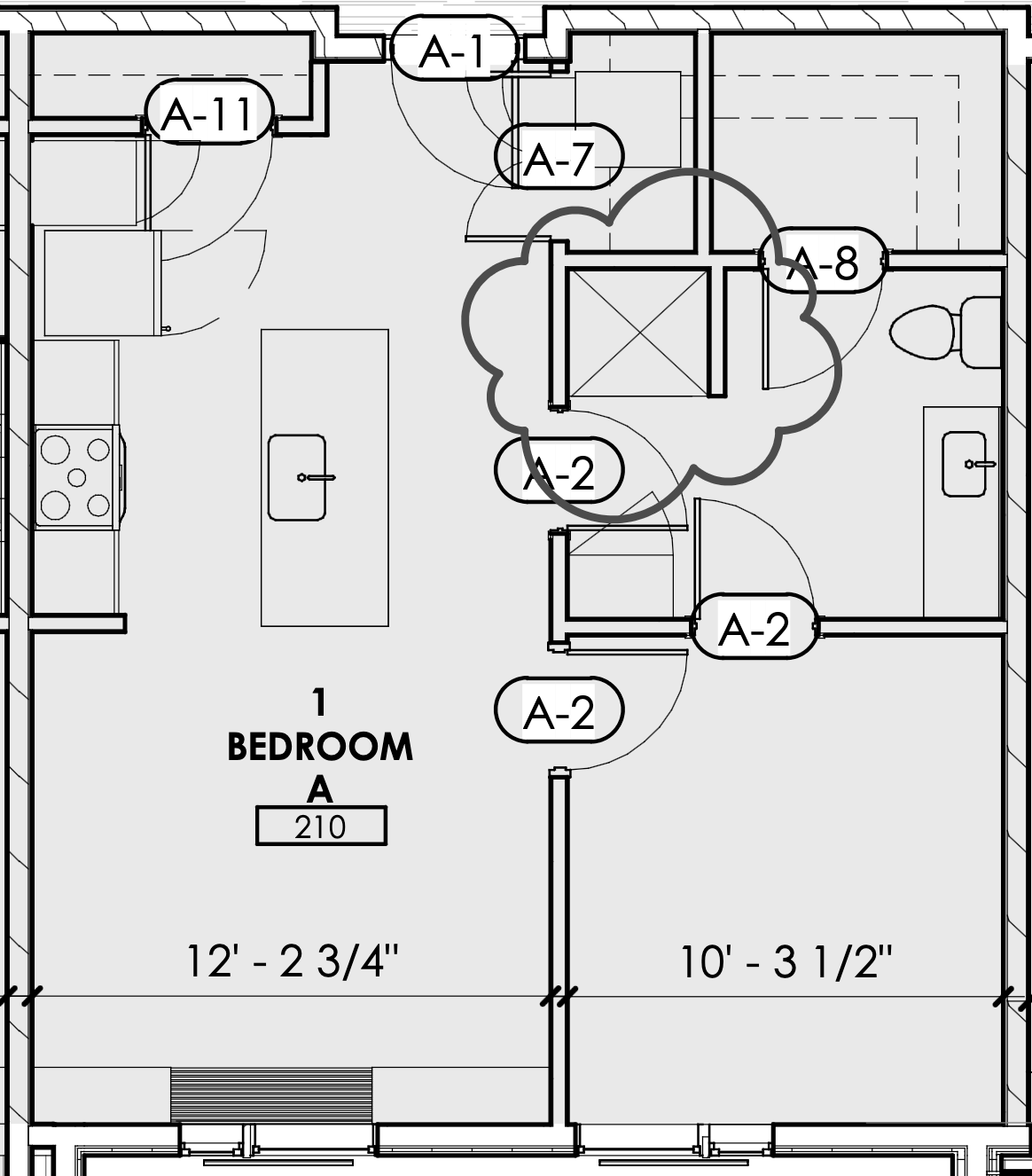 1 bedroom A 210